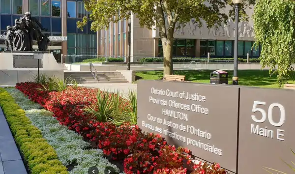 Hamilton Provincial Offences Court building located at 50 Main Street East, where traffic tickets and provincial violations are heard